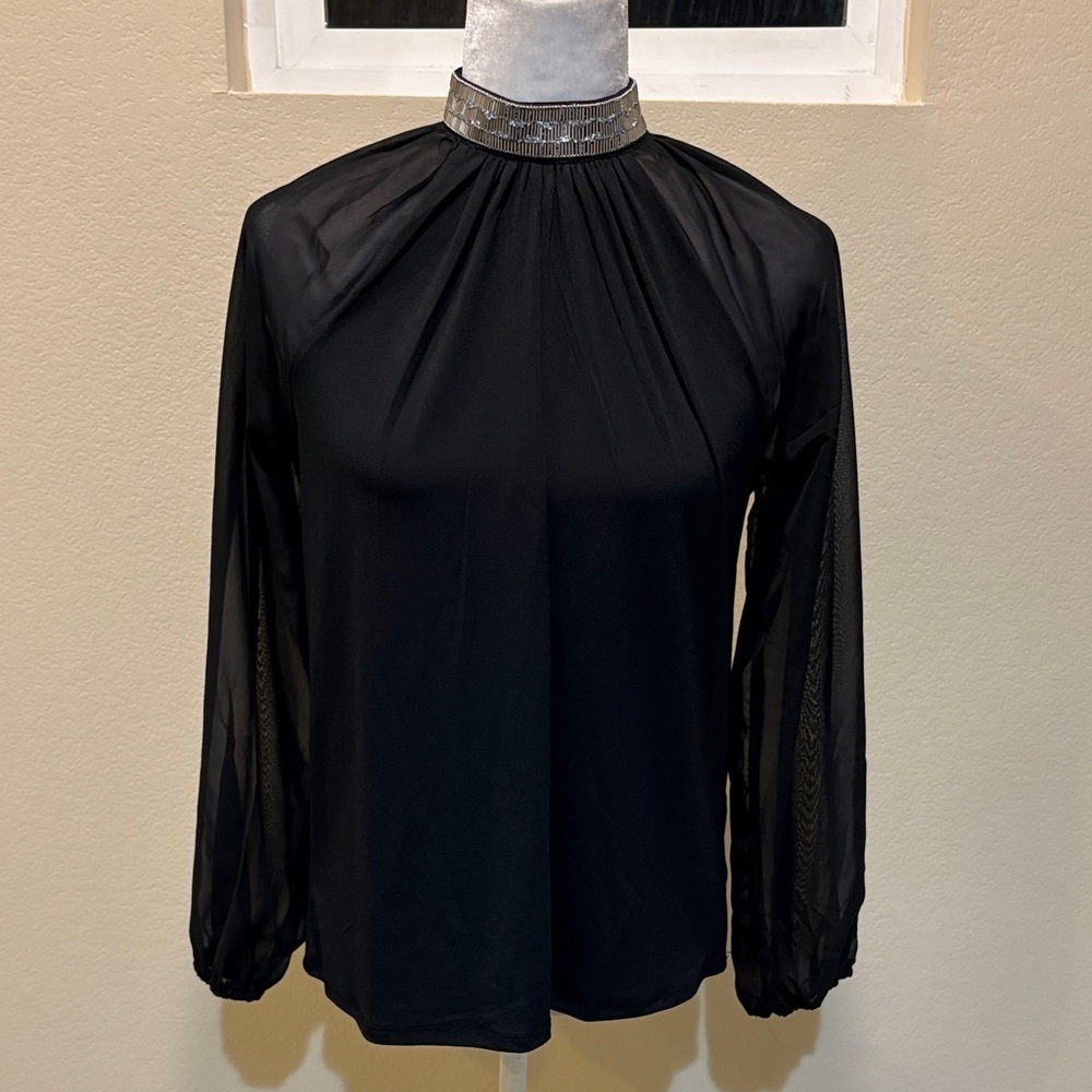 Cable & Gauge Black Blouse with Silver Accents